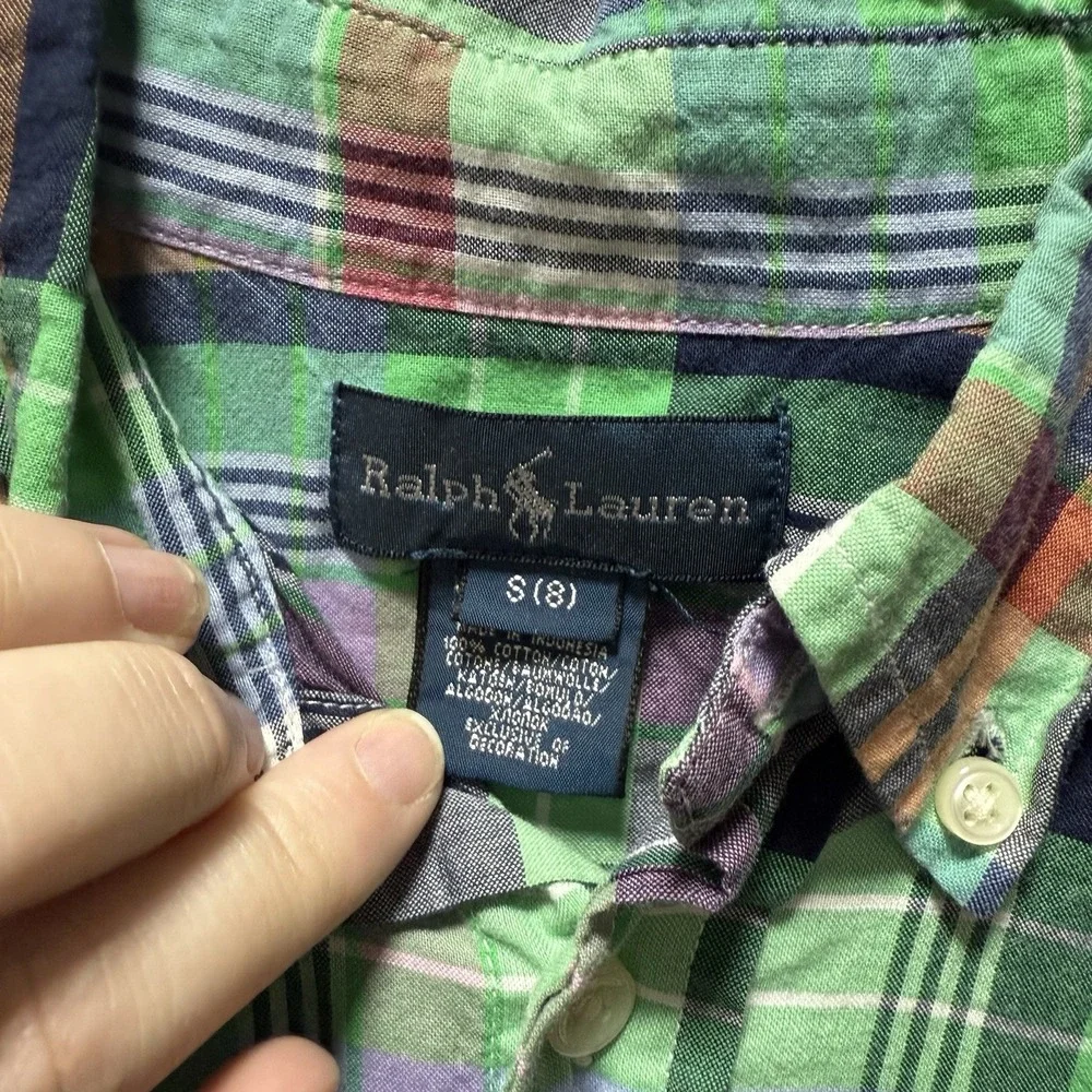 Ralph Lauren Boys Size Small (8) Colorful Plaid Short Sleeve Button Down‎ Shirt
